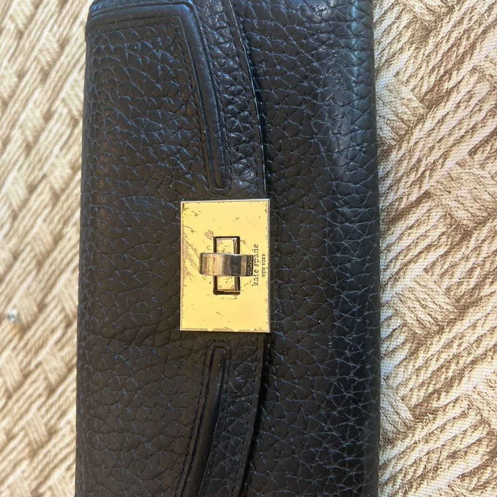 Kate Spade Black Textured Wallet with Gold Clasp